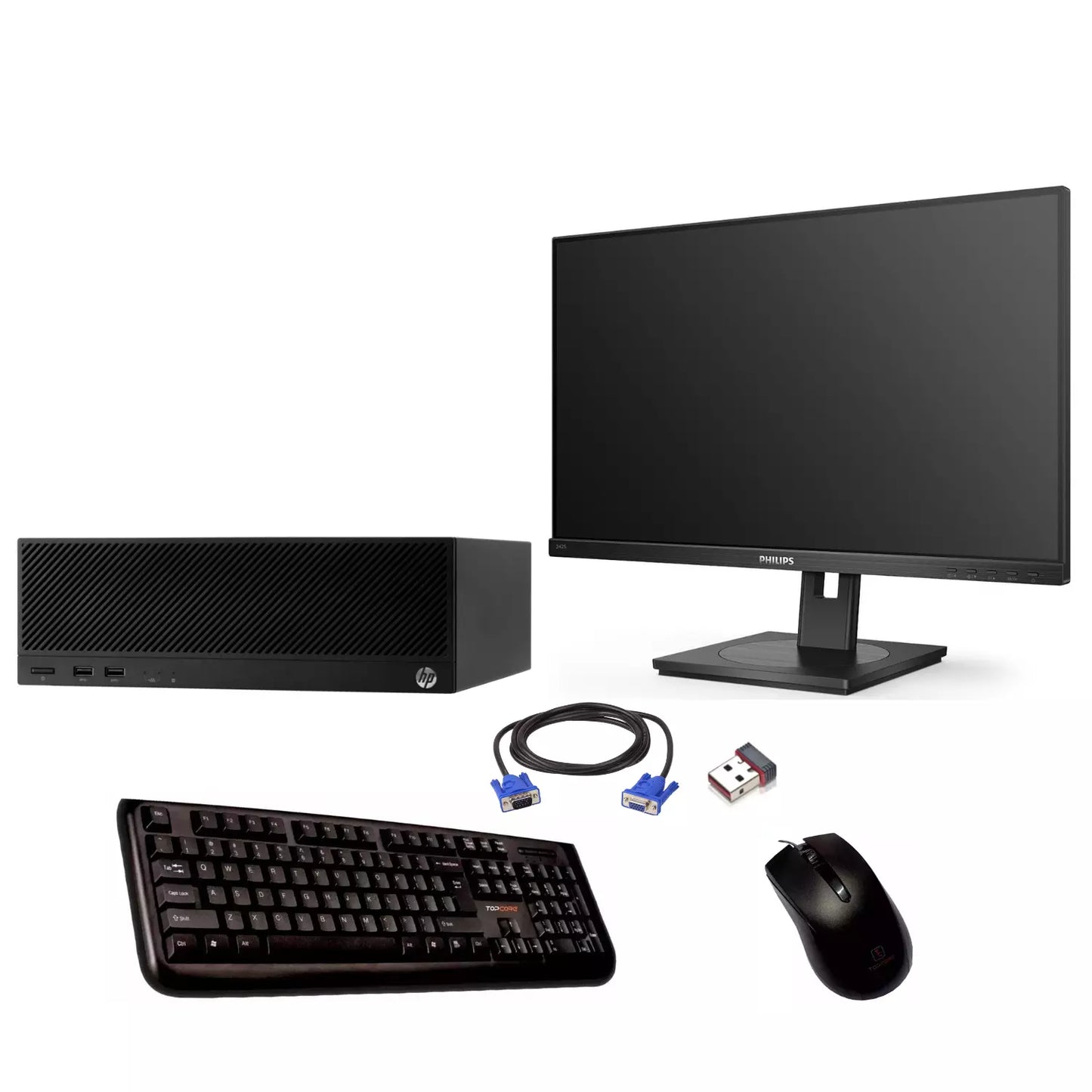 Postazione Completa Pc Fisso Hp Intel i3-8100, Ram 16Gb DDR4 SSD 256Gb + HDD 500Gb, Computer Desktop Nuovo con Monitor 24" Ricondizionato