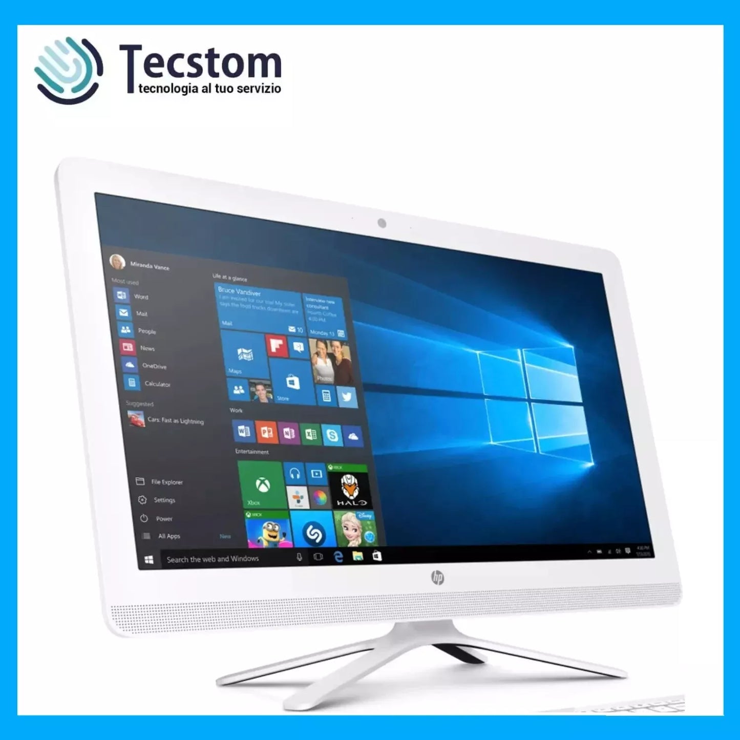 Hp Pc Fisso All In One 24" Intel i5-7200u Ram 8Gb SSD 256Gb WiFi Webcam e Windows 11 (Ricondizionato Grado A)