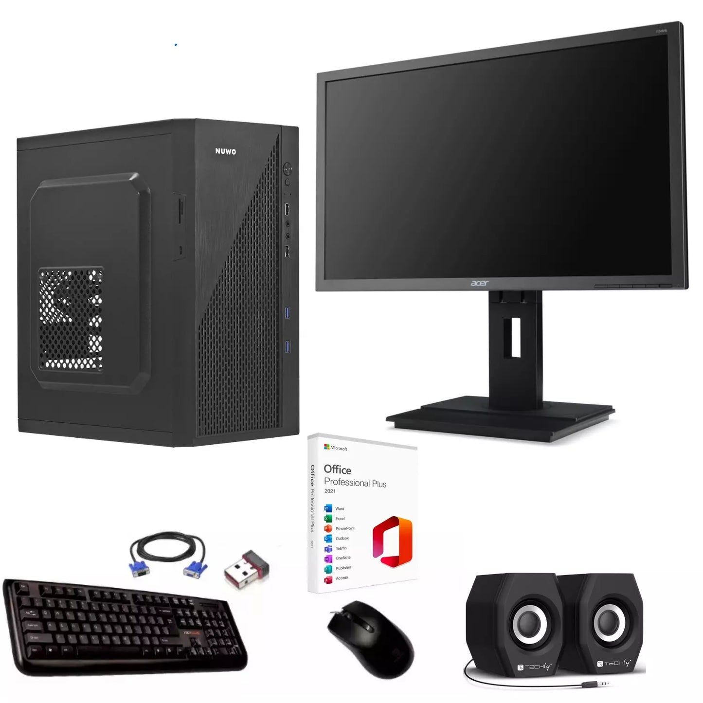 Postazione Completa Pc Desktop Assemblato, Intel i7-4790, Ram 16Gb SSD 1Tb, Mouse Tastiera Wi-Fi e Office con Monitor Usato 24"