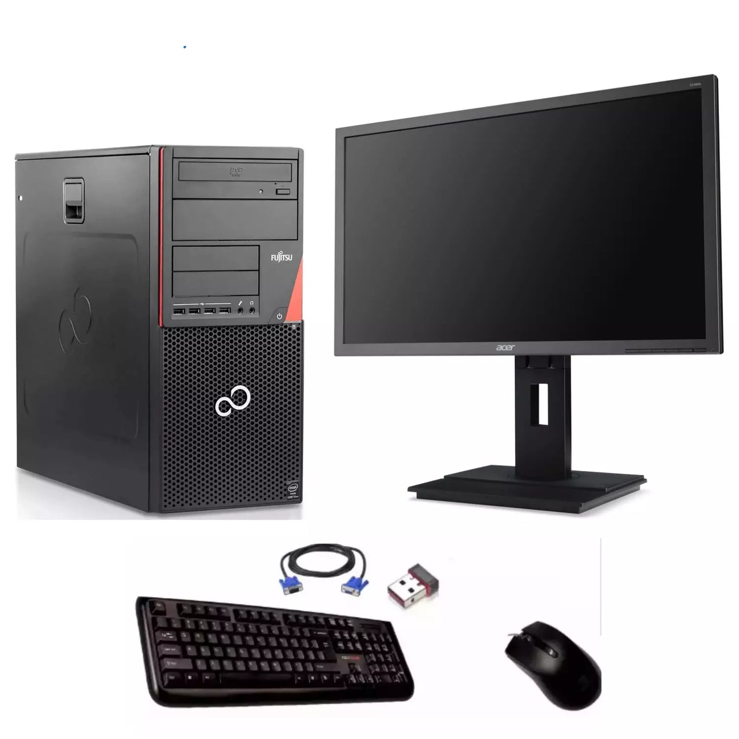 Postazione Completa Pc Fujitsu, Intel i5-4590 16Gb Ram SSD 512Gb Monitor 24" Mouse e Tastiera (Ricondizionato Grado A-)