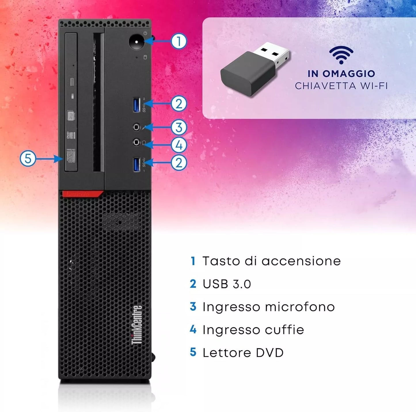 Lenovo Thinkcentre M800, Pc Computer Desktop Fisso, Intel i7-6700, Ram 32Gb DDR4 SSD 256Gb, WiFi e Displayport (Ricondizionato Grado A-)