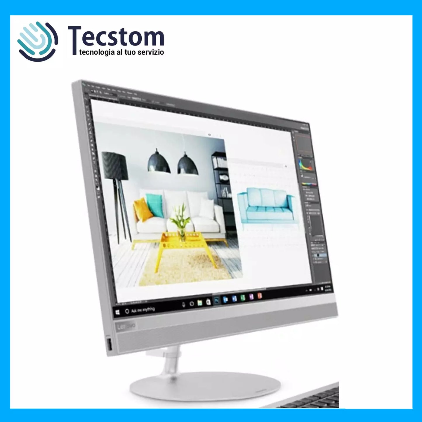 Lenovo Pc Fisso All In One 24" i5-7400T Ram 8Gb SSD 128Gb AMD Radeon 2Gb Computer Desktop (Ricondizionato Grado A)