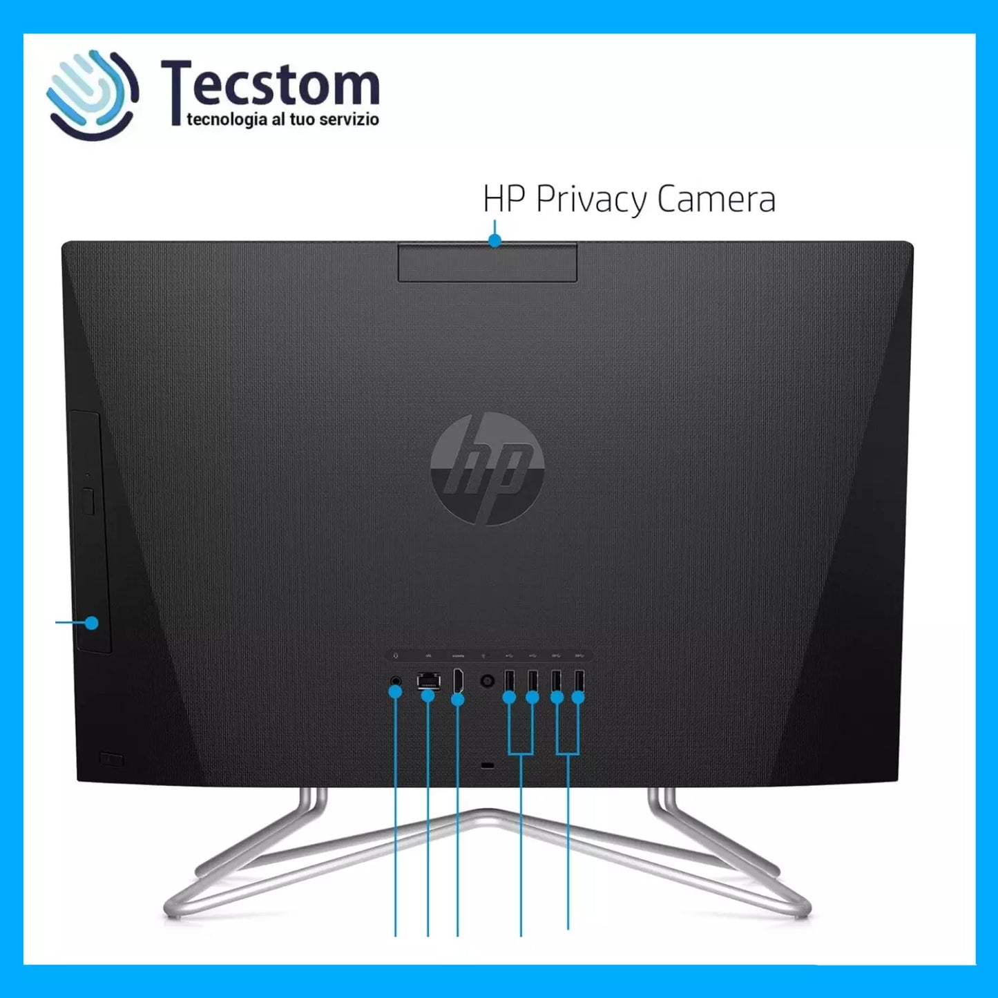 Hp Pc Fisso All In One 24" Ryzen 3 Ryzen 5 8Gb Ram SSD 256 512Gb, Wifi Webcam e Windows 11 (Ricondizionato Grado A)