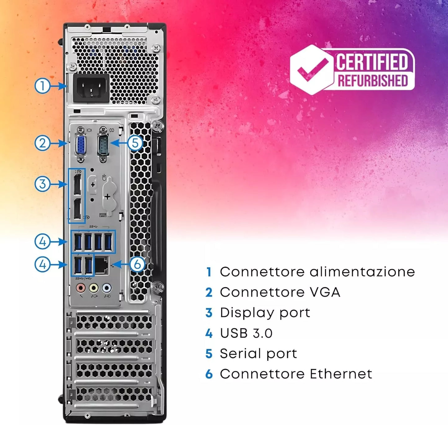 Lenovo Thinkcentre M800, Pc Computer Desktop Fisso, Intel i7-6700, Ram 32Gb DDR4 SSD 256Gb, WiFi e Displayport (Ricondizionato Grado A-)